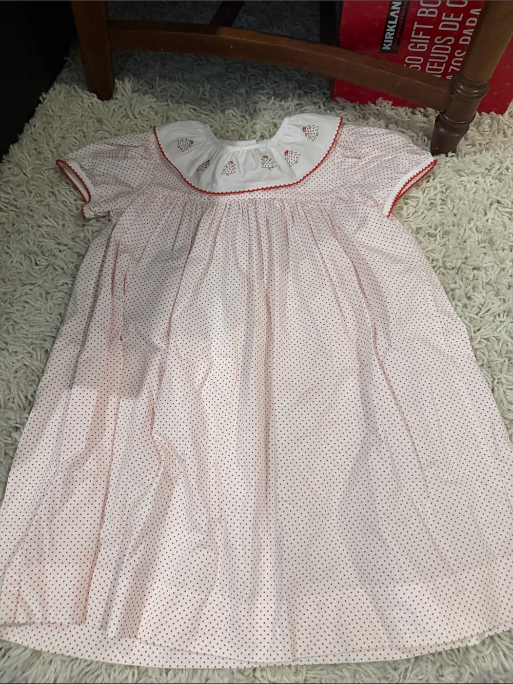 Girls Pink Polka-Dot Smocked with Embroidered Collar